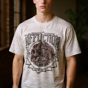 Affliction Gray Tee with Brown Skull Design